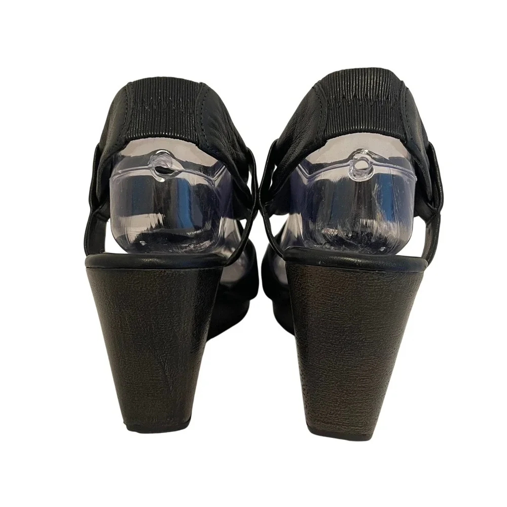 Cole‎ Haan Women's Black Leather Strappy Wedge Heels Sling Back 7.5